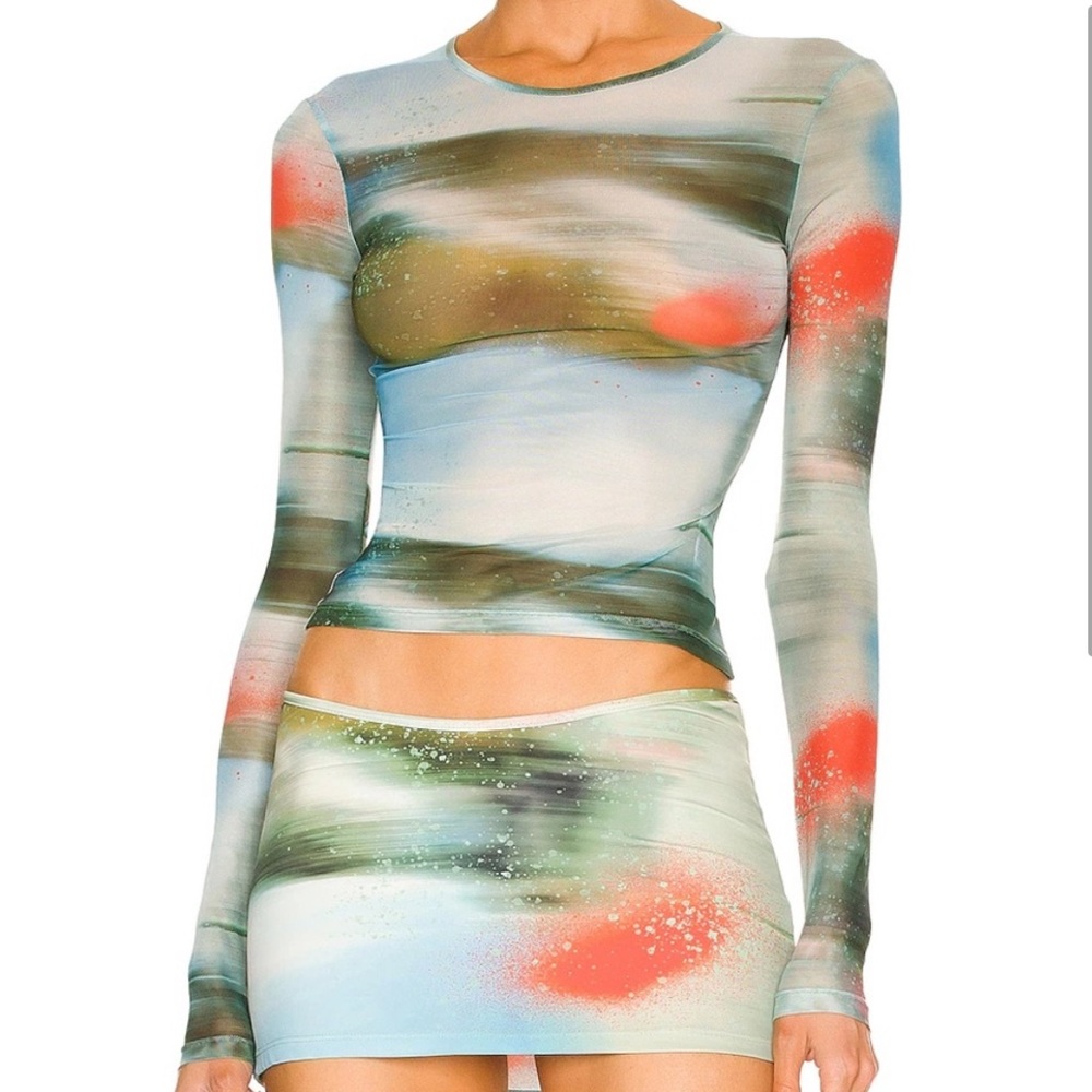Miaou sheer blue/green long sleeve top